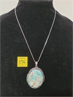 German Silver Turquoise Pendant Necklace w/ Chain