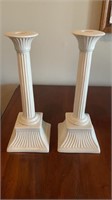 Pair Italian Porcelain Column Candle Holders
