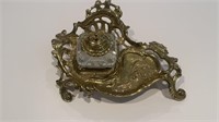 Vtg. Art Nouveau Style Cast Brass Inkwell by