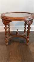 Vtg. Solid Wood Tray Table With Ornate Details,
