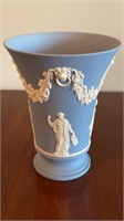 Wedgewood Blue Jasperware Muses Vase, 6” Tall,
