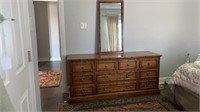 Vintage 9 Drawer Dresser With Matching Mirror