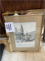 set of 4 gold framed watercolor paintings?