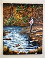 M. FOGARTY FISHERMAN OIL ON CANVAS PAINTING
