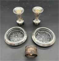 STERLING SILVER CANDLE HOLDERS, NAPKIN RING & MORE
