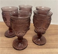 Set of (5) Fancy Pressed Pattern Glass Goblets