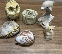 (6) Pieces Incl Carved Stone, Shells, Animals,