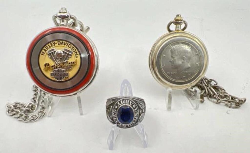 Harley & JFK Pocket Watches & Army Ring