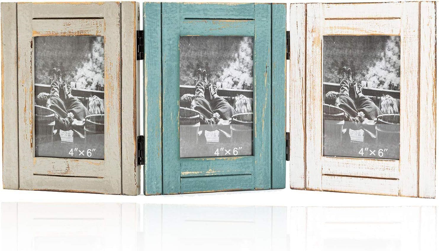 RiteSune Rustic 3 Picture Frame 4X6 Triple Hinged