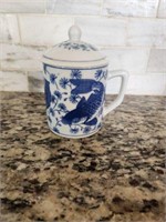 Blue and White glass Asian cup with lid