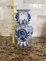Blue and White glass Asian vase