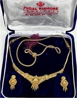 22K GOLD INDIAN NECKLACE & EARRINGS SET 20g