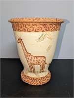 Large Hand Painted Pottery Giraffe Vase