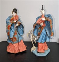 2 Pc. Vintage Oriental Man & Woman Paper Mache