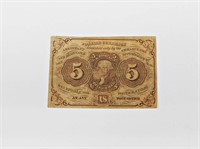 1st ISSUE FIVE CENT FRACTIONAL NOTE - APPARENT FIN