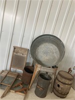 Primitive Collection Washboards, Buckets Barrel