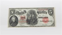 1907 $5 WOODCHOPPER NOTE - NEARLY UNCIRCULATED