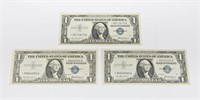 (3) AU 1957 $1 SILVER CERTIFICATE STAR NOTES