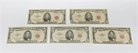 FIVE (5) RED SEAL $5 NOTES