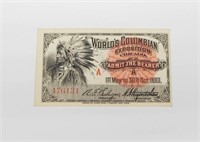 UNUSED 1893 COLUMBIAN EXPO TICKET - INDIAN CHIEF A