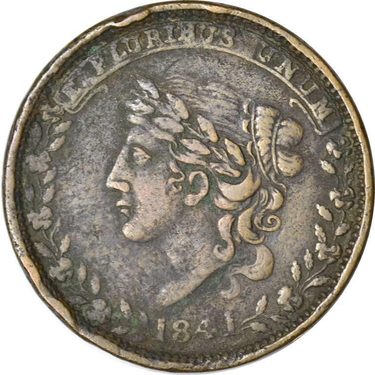 1841 HARD TIMES TOKEN - NOT ONE CENT FOR TRIBUTE