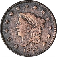 1827 LARGE CENT - VF/XF DETAILS, CLEANED,