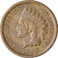 1908-S INDIAN HEAD CENT - FINE DETAILS, CLEANED