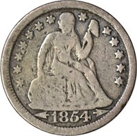 1854 ARROWS SEATED LIBERTY DIME - G/VG, CLEANED