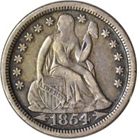 1854 ARROWS SEATED LIBERTY DIME - VF