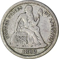 1862 SEATED LIBERTY DIME - VG