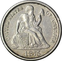 1875-CC SEATED LIBERTY DIME - VF