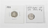 TWO (2) SEATED LIBERTY DIMES - 1877-CC, 1883