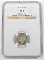 1916-D MERCURY DIME - NGC AG3