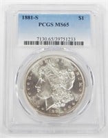 1881-S MORGAN DOLLAR - PCGS MS65