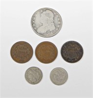 SIX (6) OBSOLETE COINS - 2 CENT to BUST HALF