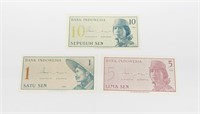 INDONESIA 3-NOTE SPECIMEN SET from 1964