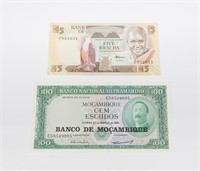 TWO (2) WORLD NOTES - MOZAMBIQUE, ZAMBIA