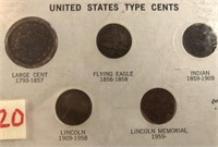 United States Type Cents Set 1848 Large Cent,1857