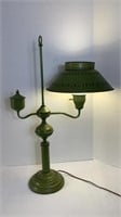 Vintage Green Toleware Metal Student Lamp