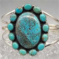 LARGE TURQUOISE STONE STERLING SILVER CUFF STYLE