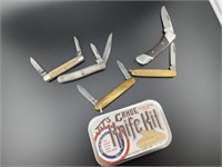 Set of 5 knives in tin box