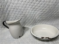 Enamel Wash pan and pitcher
