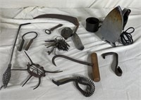 Antique iron, keys, lock miscellaneous tools