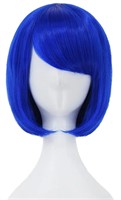 Short Blue Bob Hair Wig w/Bangs Wig Cap Incl.