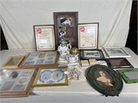 Various frames, glass, decorative pieces, soap