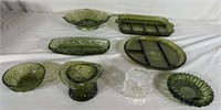 Seven piece green glass set with one glass piece