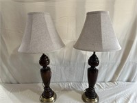 Two matching wooden lamps