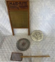 Maid rite washboard and assorted decor