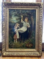 Antique Painting "in The Orchard" By Fred Morgan