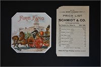 Fire King Vintage Cigar Label Stone Lithograph Art
